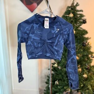 Gymshark Navy Camouflage Long Sleeve Crop Top